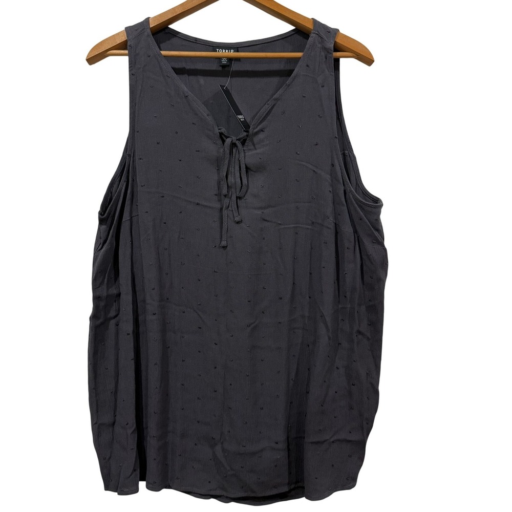 Torrid Deep Steel Grey Swiss Dot Lace Up Sleeveless Blouse Tank Top 00 NEW